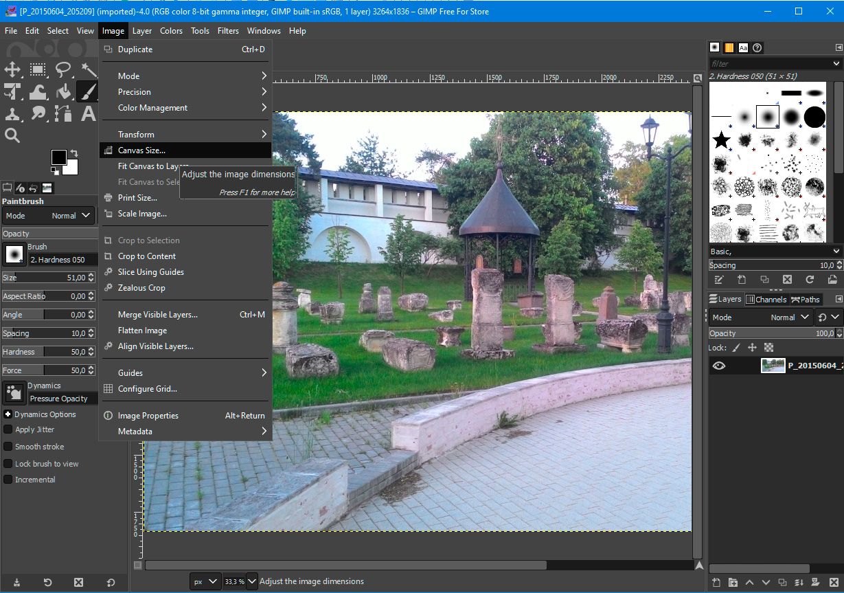 Άνοιγμα μεγέθους εικόνας στο GIMP..