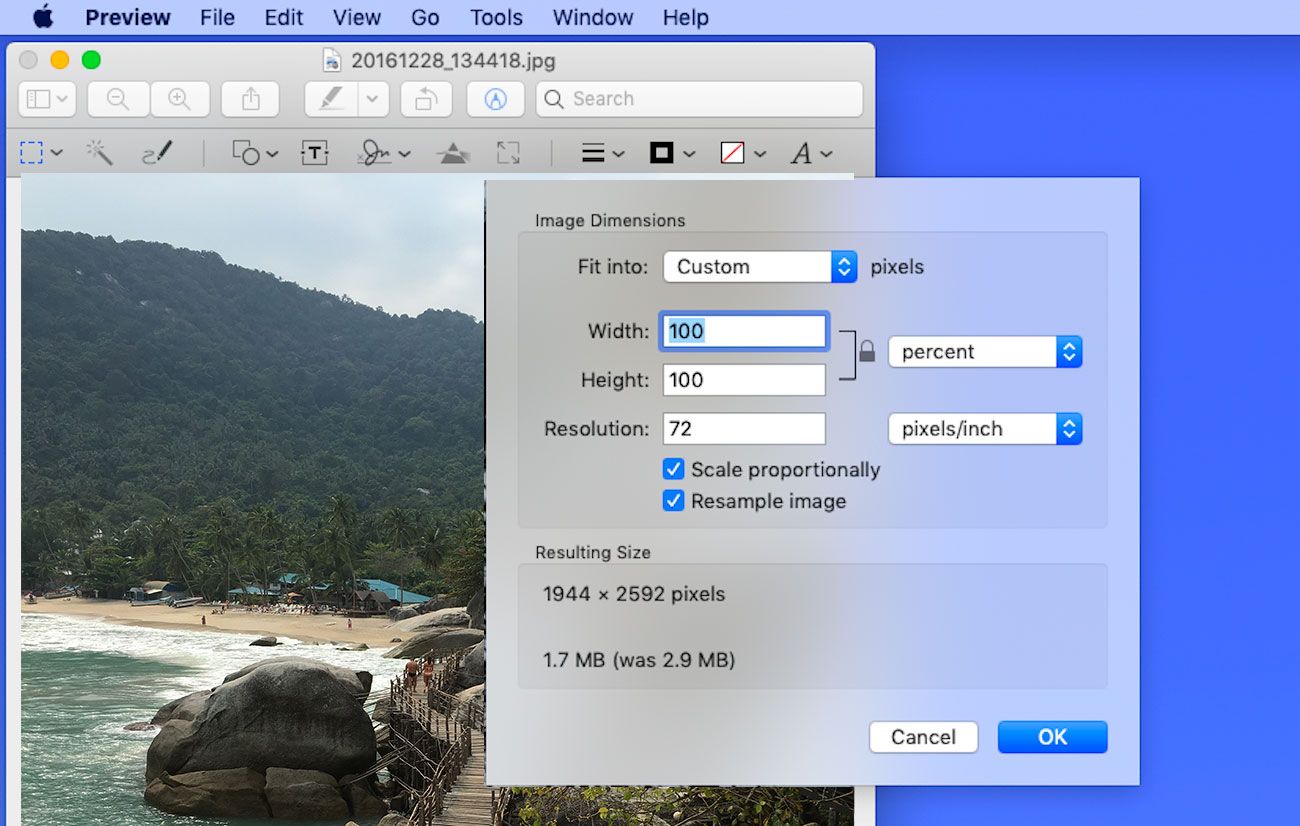 Αλλαγή μεγέθους φωτογραφίας στο MAC σε KB..