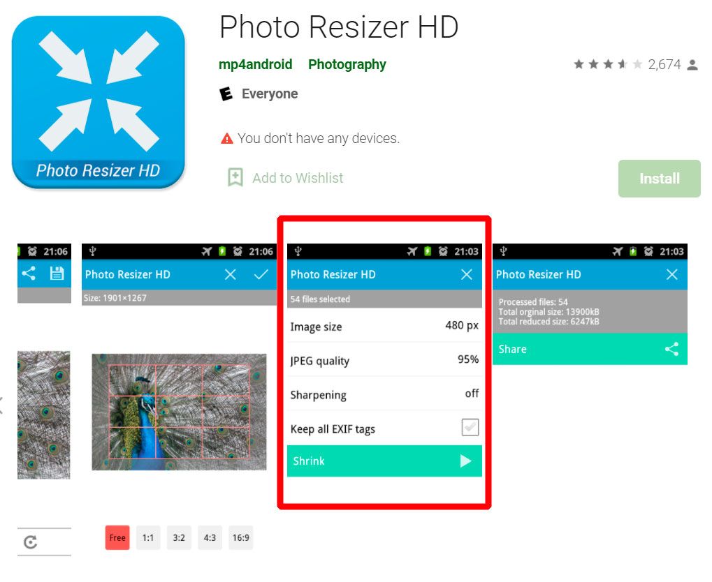 Φωτογραφία resizer HD Android app..