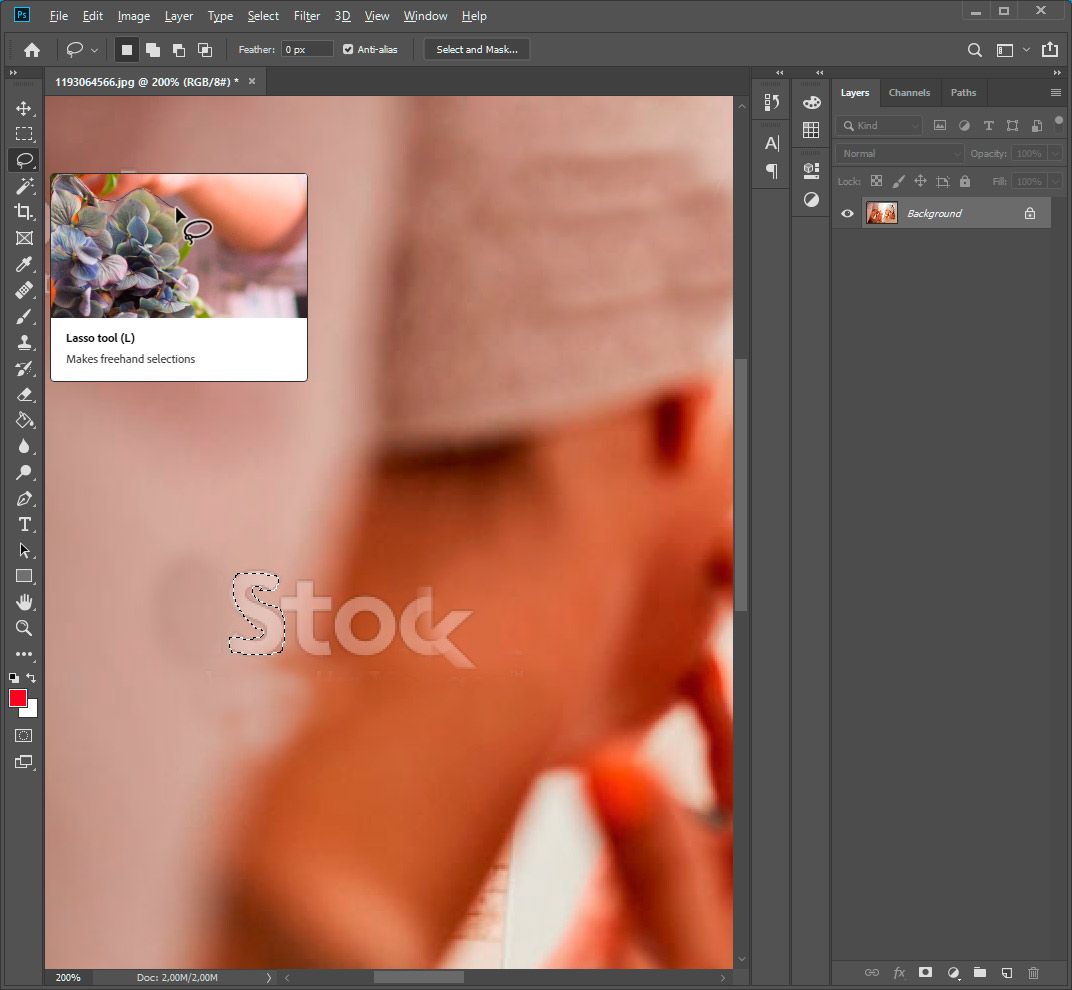 Photoshop επιλογή διαφανούς υδατογραφήματος με το εργαλείο lasso..
