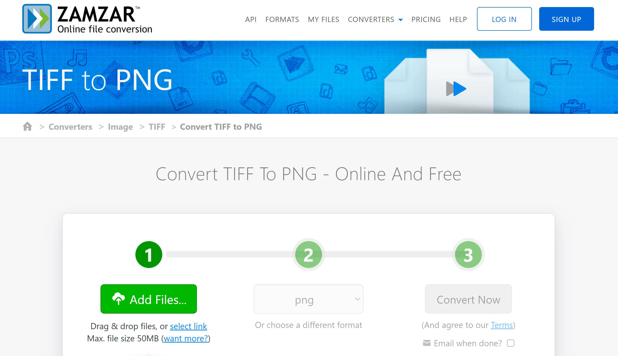 Ανοίξτε τον online μετατροπέα TIFF σε PNG..