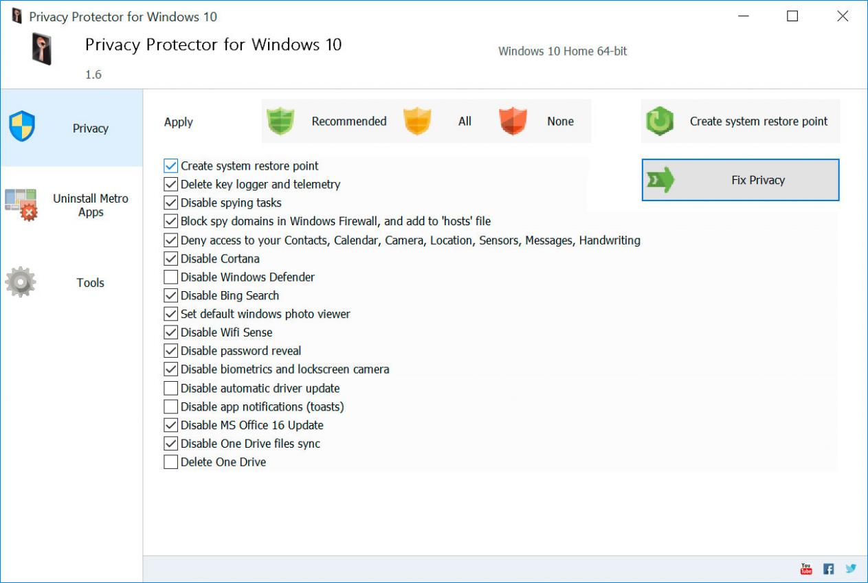 Privacy Protector for Windows 11 Στιγμιότυπο.